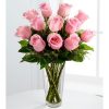 12 Pink Roses in a Vase