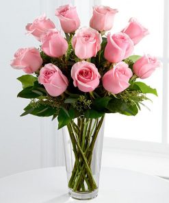12 Pink Roses in a Vase