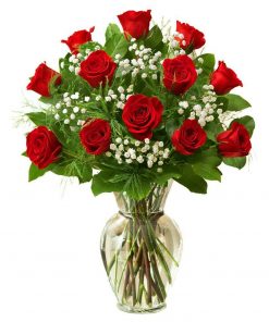 12 Red Roses in Vase