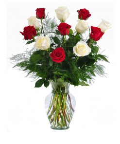I Love You Red and White Roses in vase