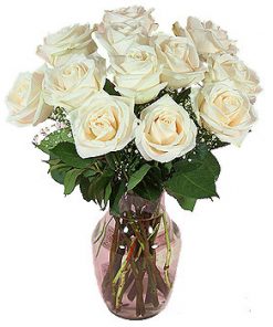 12 White Roses In a Vase