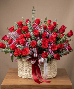 Alternative view of Basket of Red Roses by Phnom Penh Florist