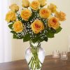 12 Yellow Roses in Vase
