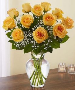 12 Yellow Roses in Vase