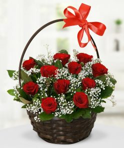 Flower Basket with Red Roses